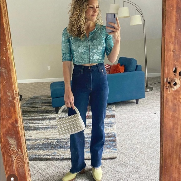 Turquoise P.A.R.O.S.H. Sequin cardigan in size small - Picture 5 of 5